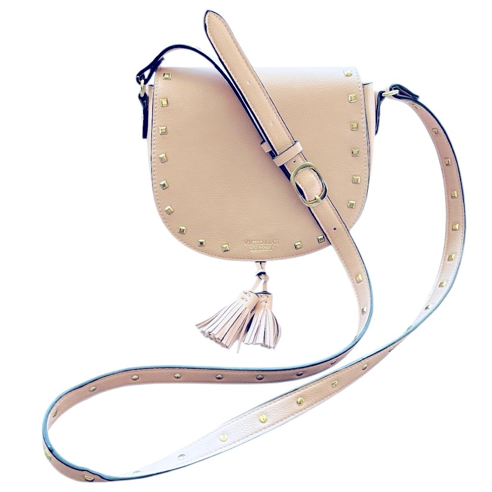 Victoria's Secret Pink Crossbody Bag with Tassel Detail and Gold metal studded